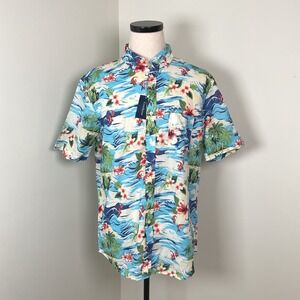 Club Room Men's Linen Blend Floral Aloha Button Up Shirt Size LARGE